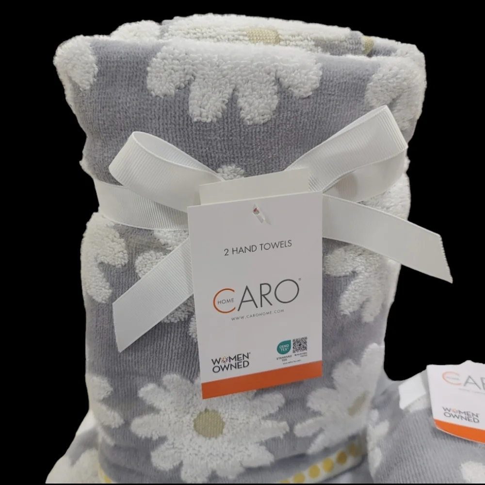 🌼 Caro Home 6pc White Gray Yellow Daisies 2 Bath 2 Hand 2 Tip Towel Set New 🌼